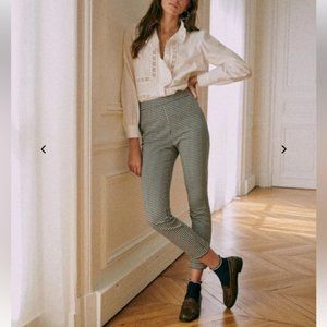 Sezane Clara trousers high waist side zip houndstooth
